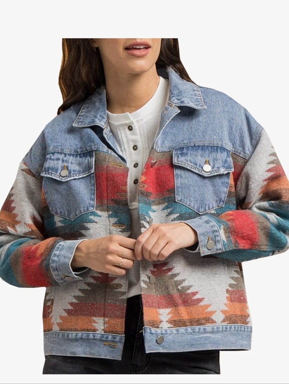 Denim Aztec Pattern Jacket - Medium - Picture 3 of 4